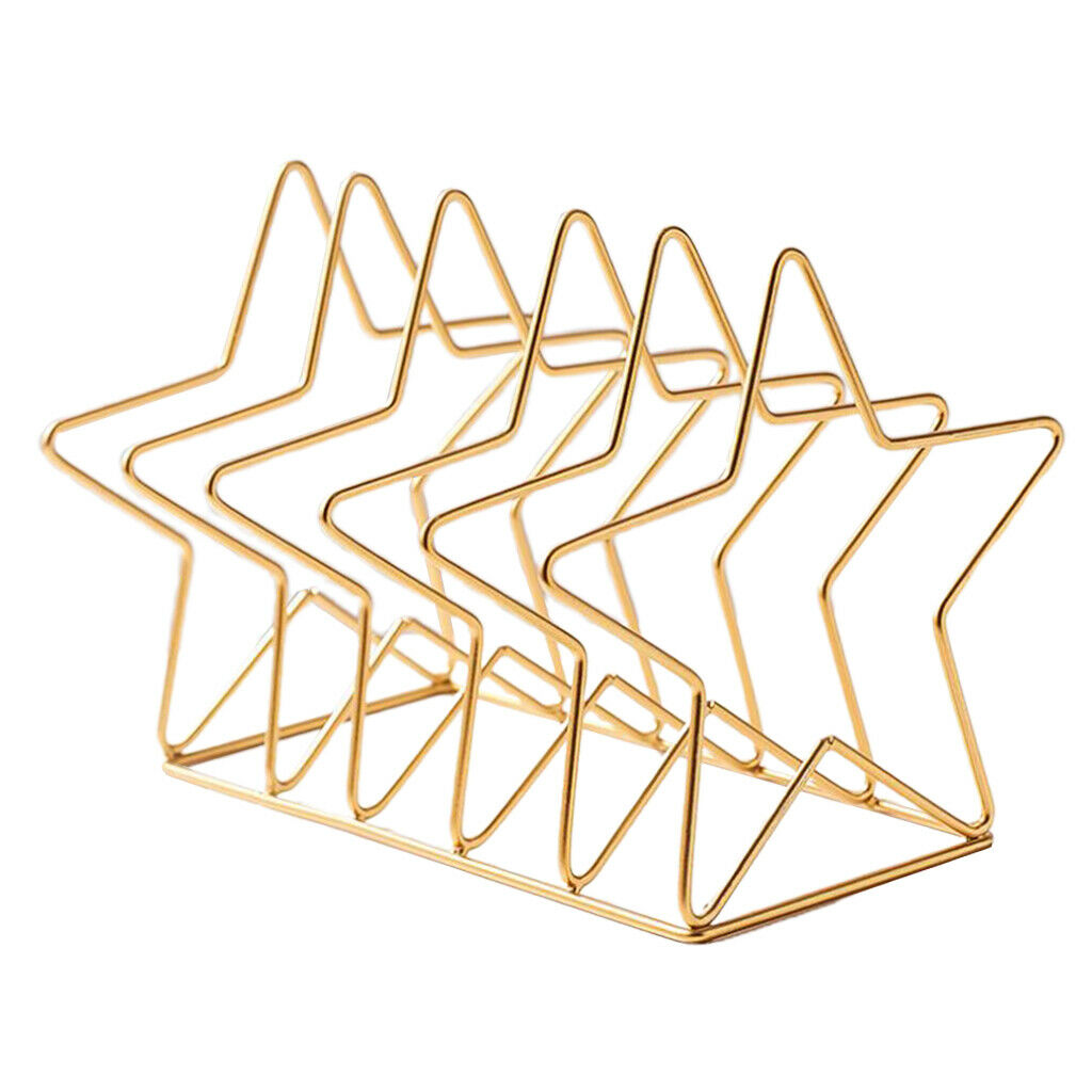 Metal Five Pointed Star Shape Desktop File Rack Magazine Organizer Golden