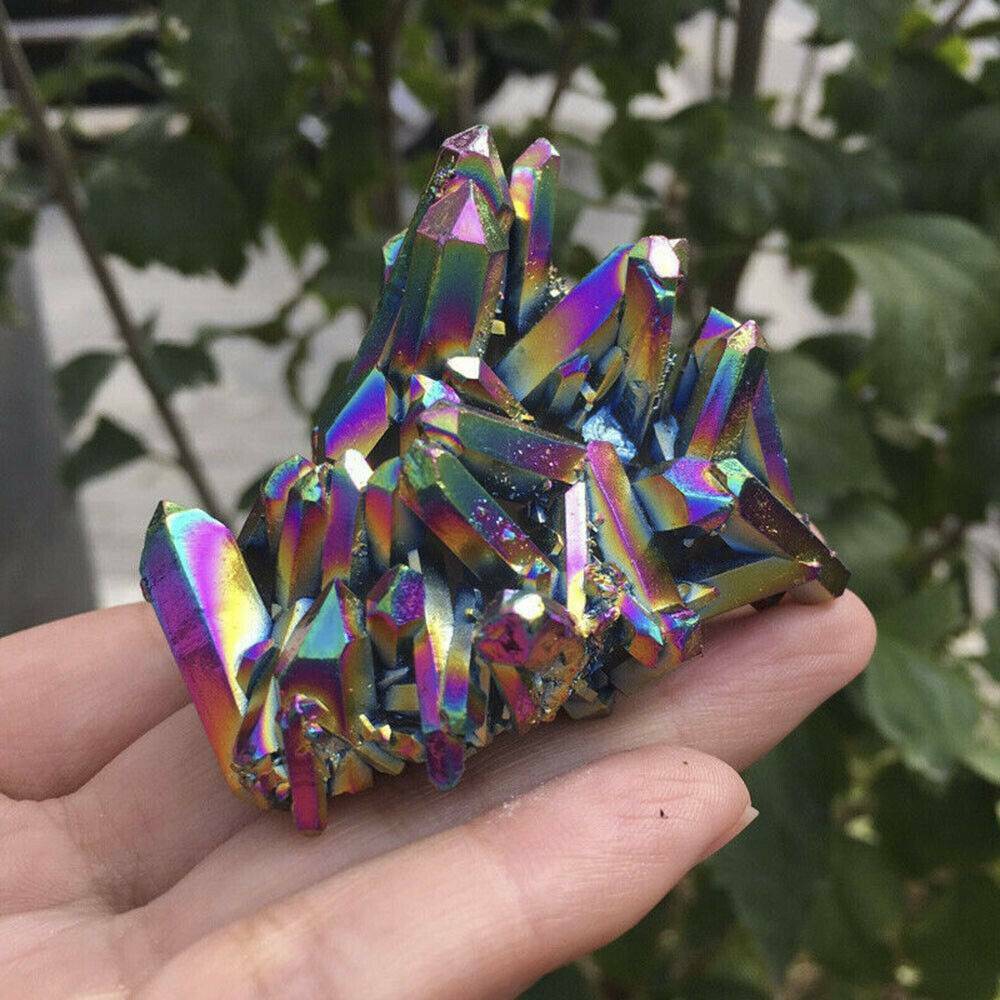 Natural Crystal Aura Quartz Amethyst Rainbow Titanium Specimen Cluster Stone*1