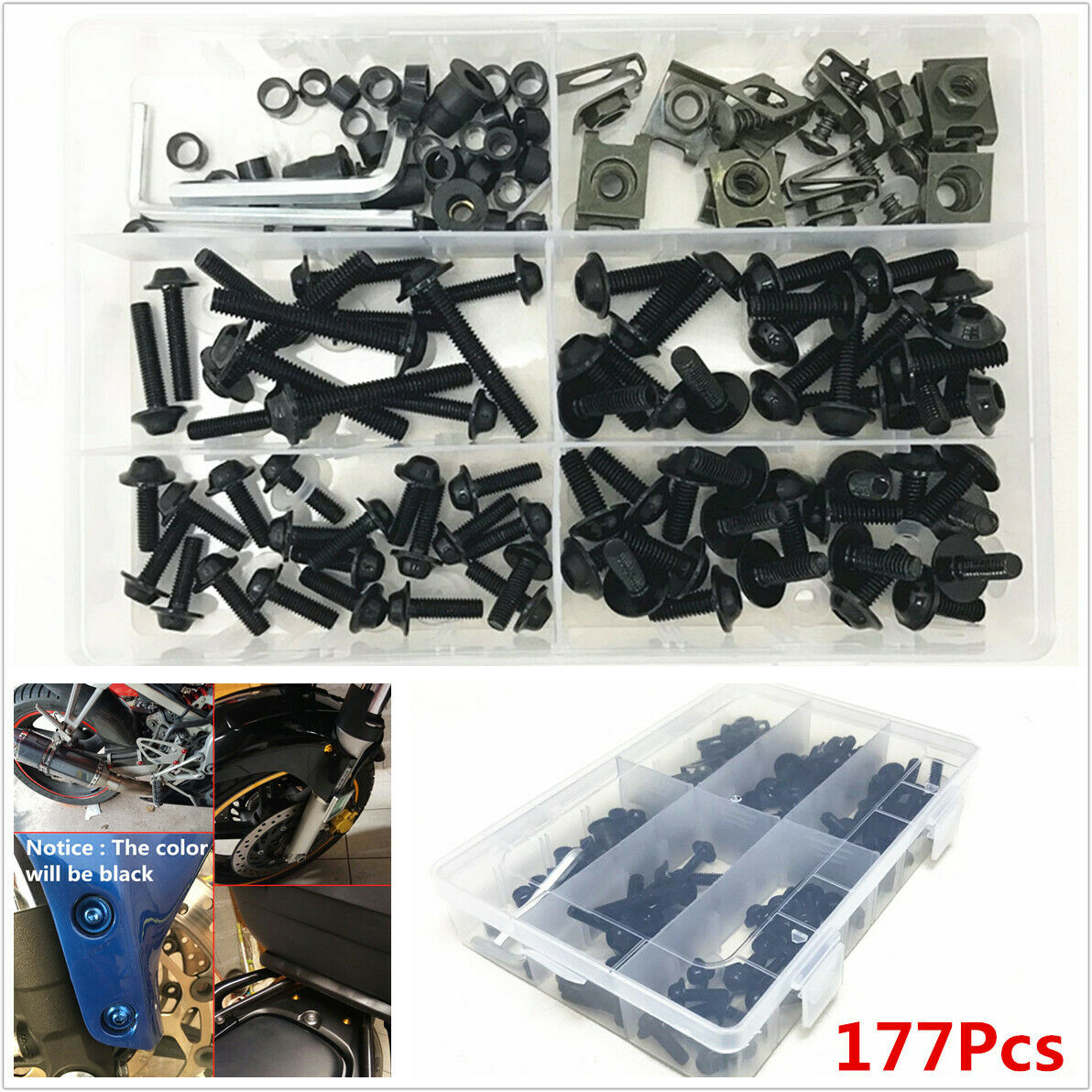177Pcs Motorcycle Bodywork Fairing Bumper Panel Bolts Kit Fastener Clips Screw