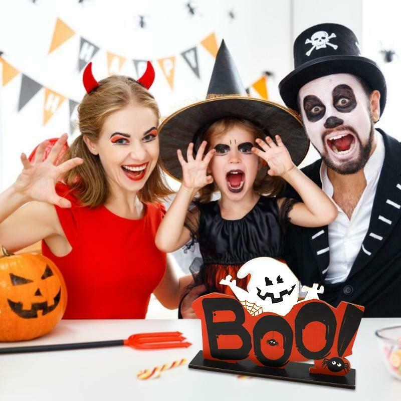 Halloween BOO Ghost Wooden Desktop Ornaments Creative Decor for Home Indoor