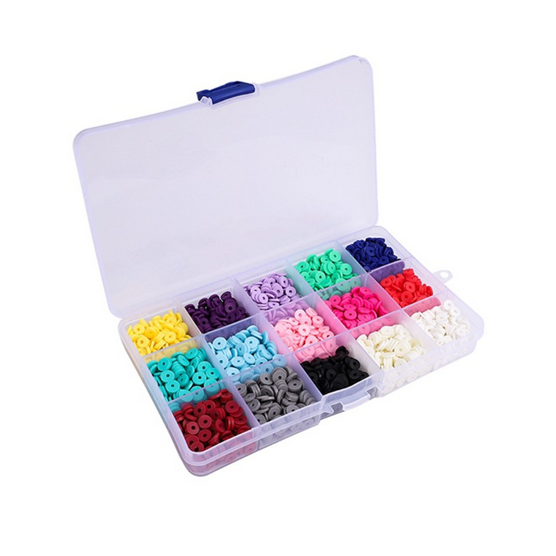 2600pcs 15 Color 6mm Flat Round Polymer Clay Discs Spacer Bead Jewelry Making