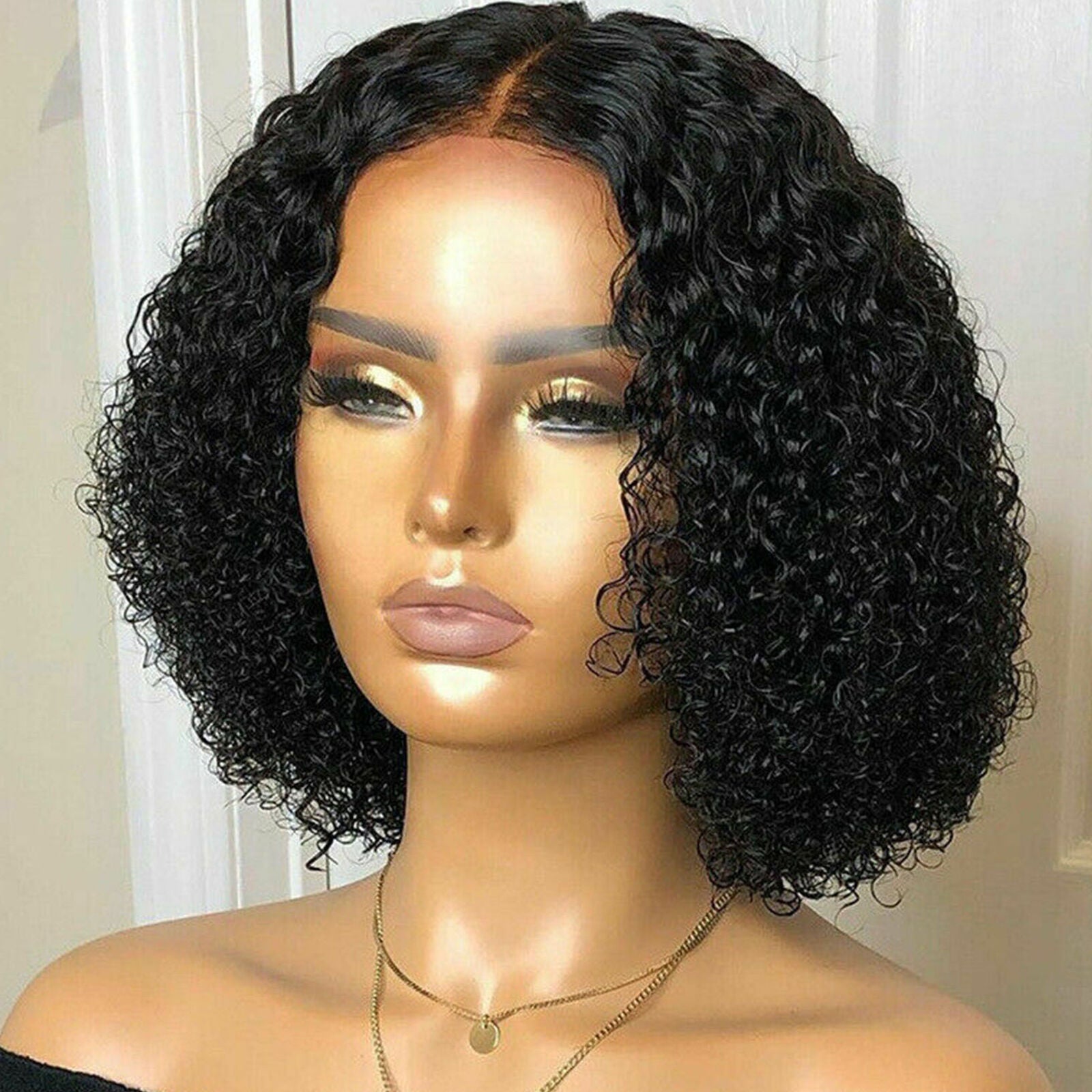 Women Black Wavy Curly Bob Short Hair Wig Synthetic Soft Natural Looking Wigs