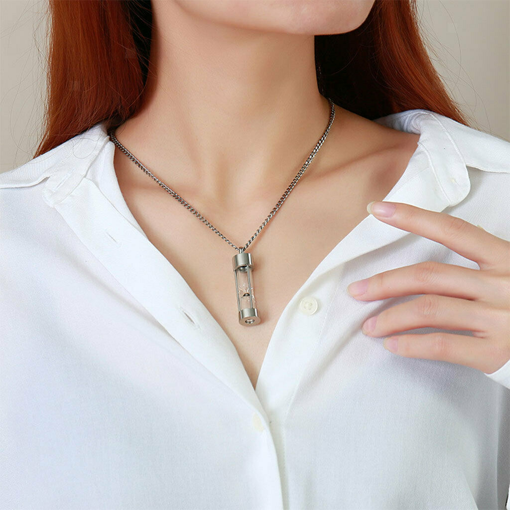 Ashes Pendant Stainless Steel Hourglass Necklace for Memorial Women.