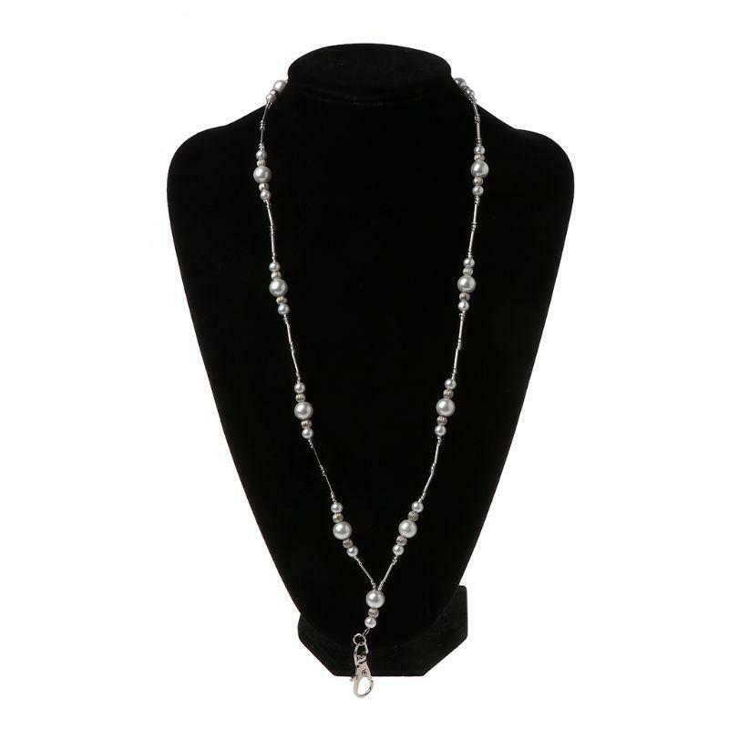 Hidden Hollow Beads White Pearls Beaded Lanyard ID Badge Holder Pendant Necklace