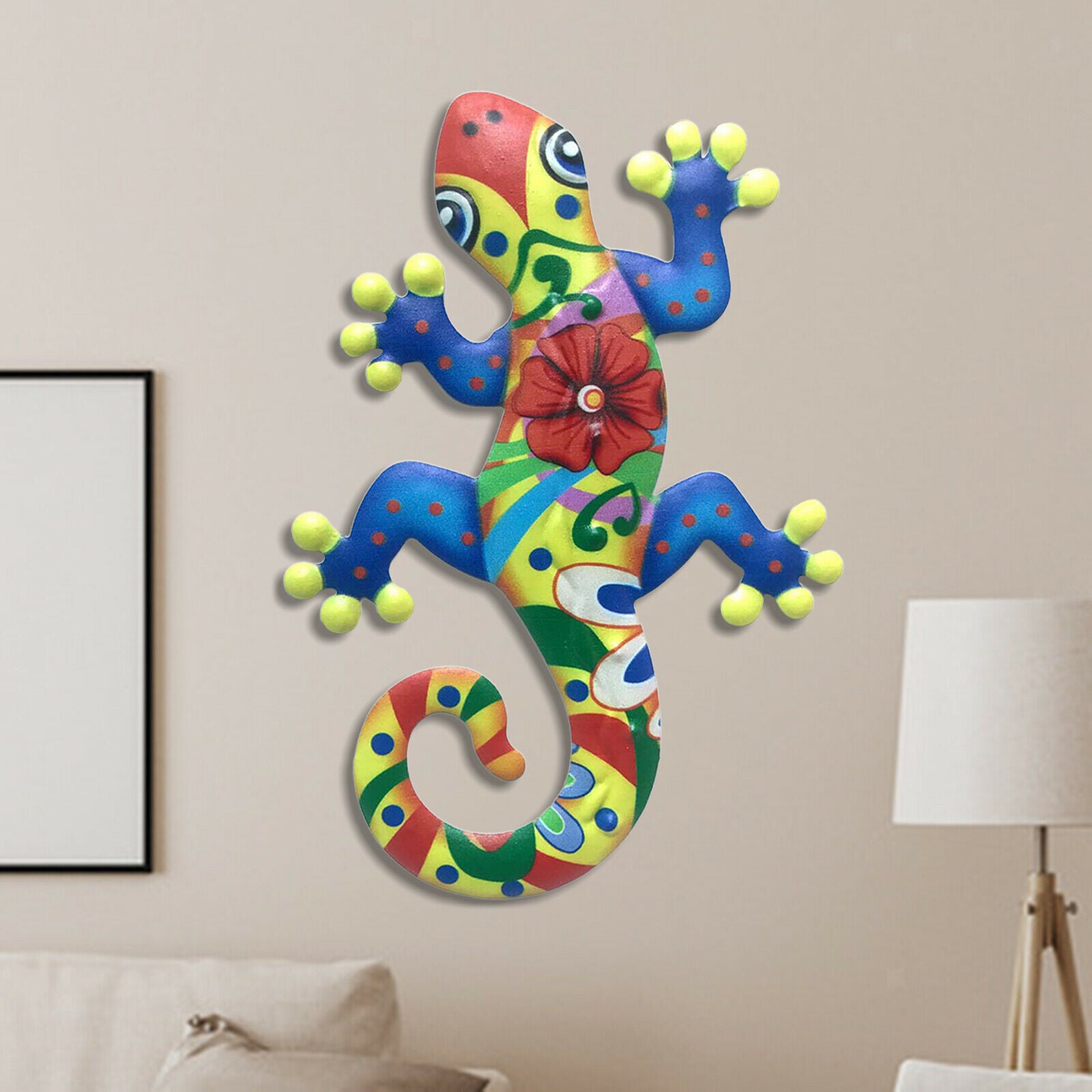Metal Hang Gecko Wall Decor Lizard for Home Garden Patio Fence Decor Blues