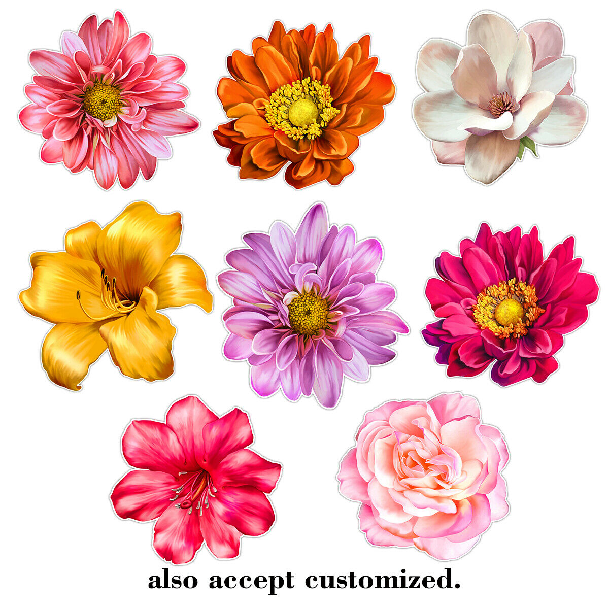 8pcs Flower Blooms Stickers Colorful Floral Beautiful DIY Diary Scrapbook Decor