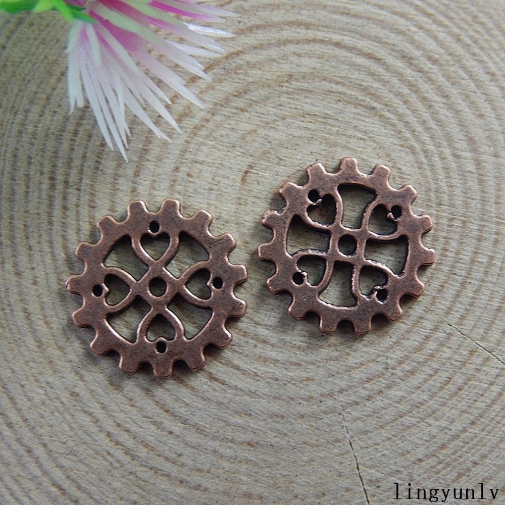 20pcs Retro Copper Red Alloy Hollow Gear Charm Steampunk Cogs For Pendant 17*1mm
