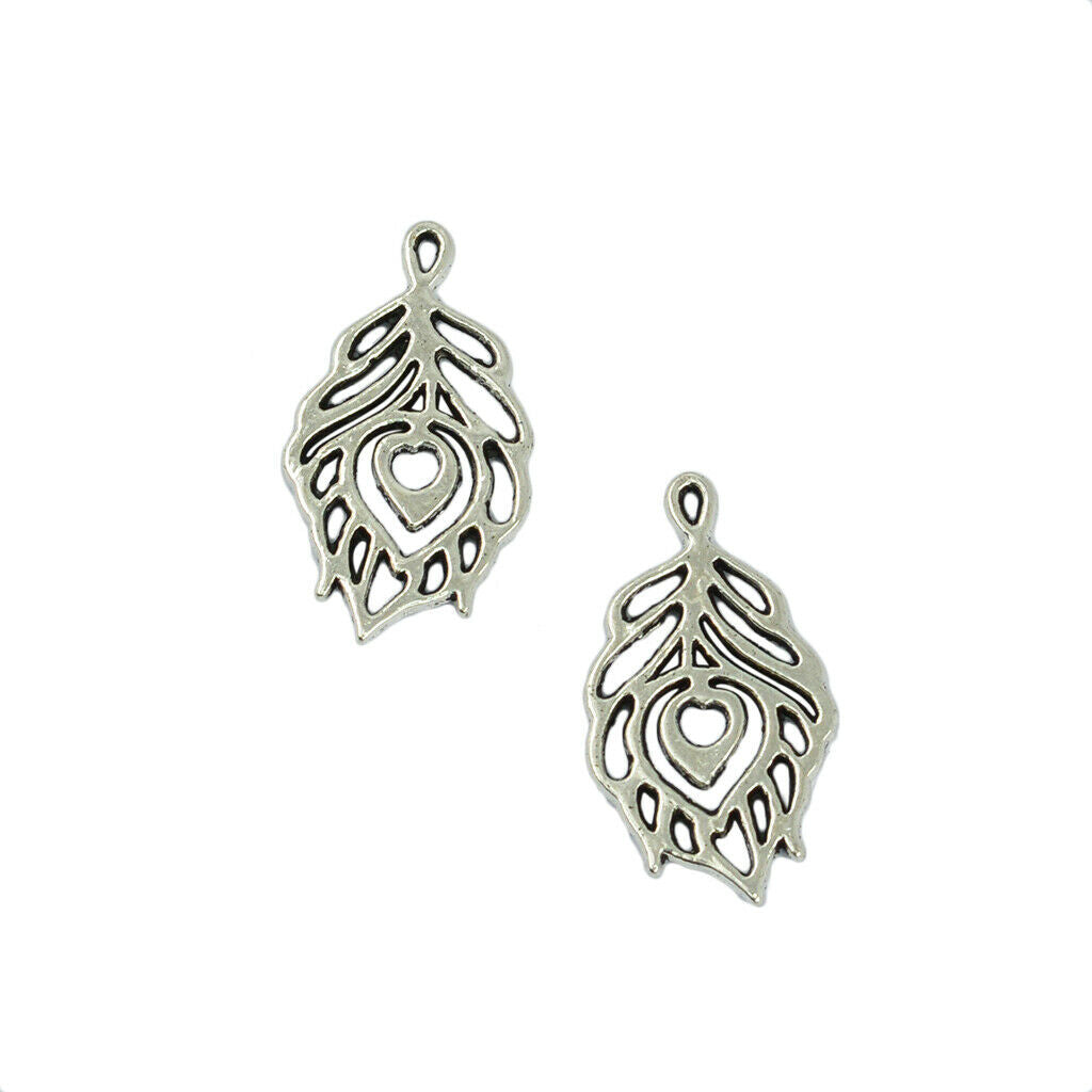 50pcs Alloy Metal Feather Charms Bracelet Link Connector Beads for Jewelry
