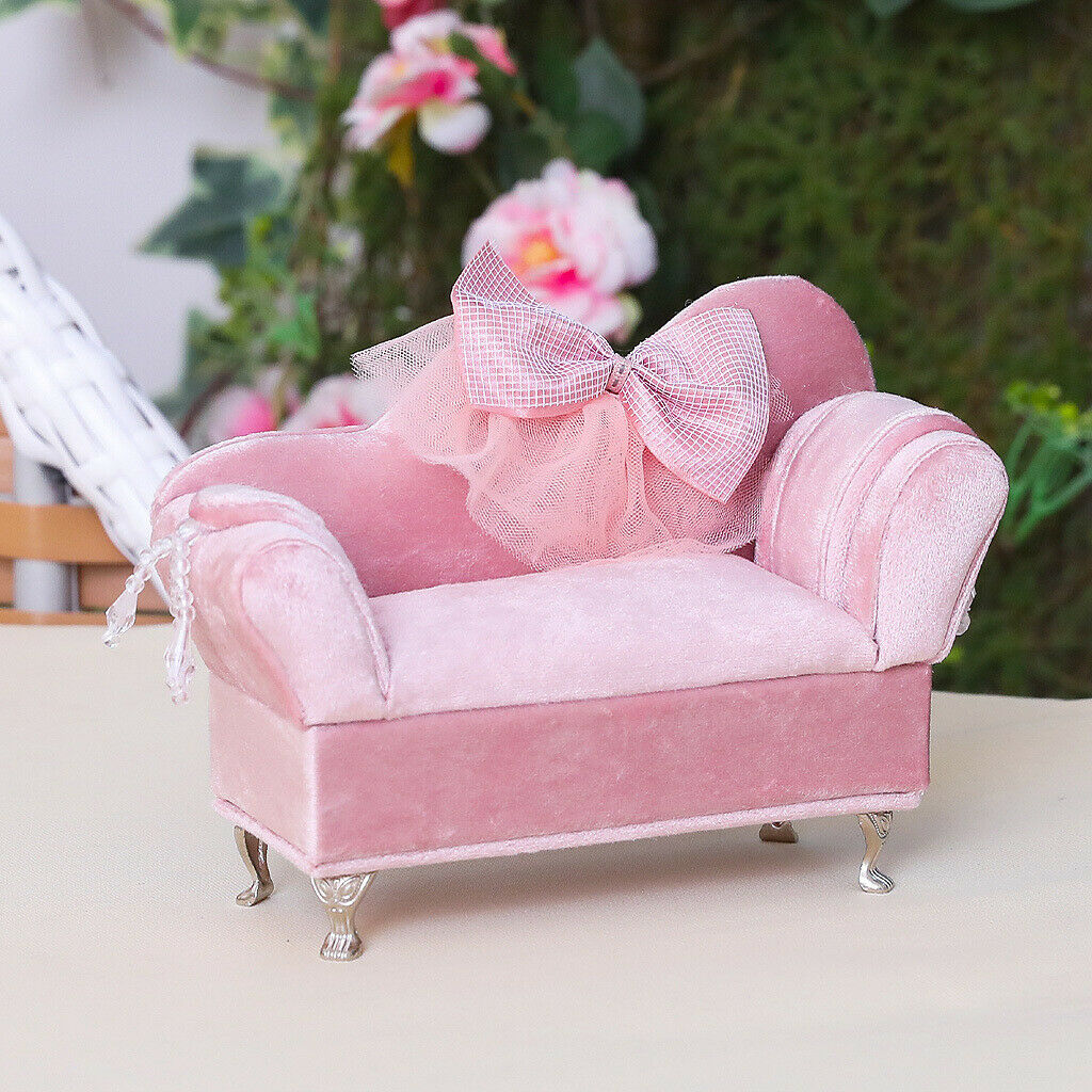 Pink Bowknot Sofa Jewelry Box Organizer Travel Case Jewellery Display Storage .