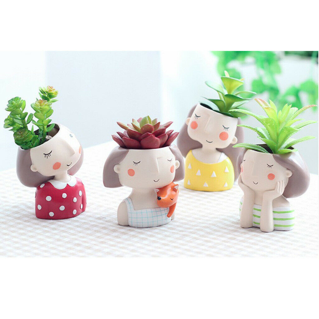 4pcs Garden Planter Succulent Plant Pot for Home Decor Cafe 9.5x7.5x9cm