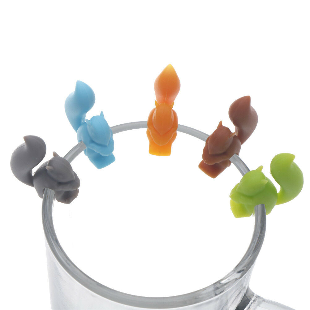 10x random Cute Fox Glass Label Silicone Tea Cup Markers Party Bar Access.l8