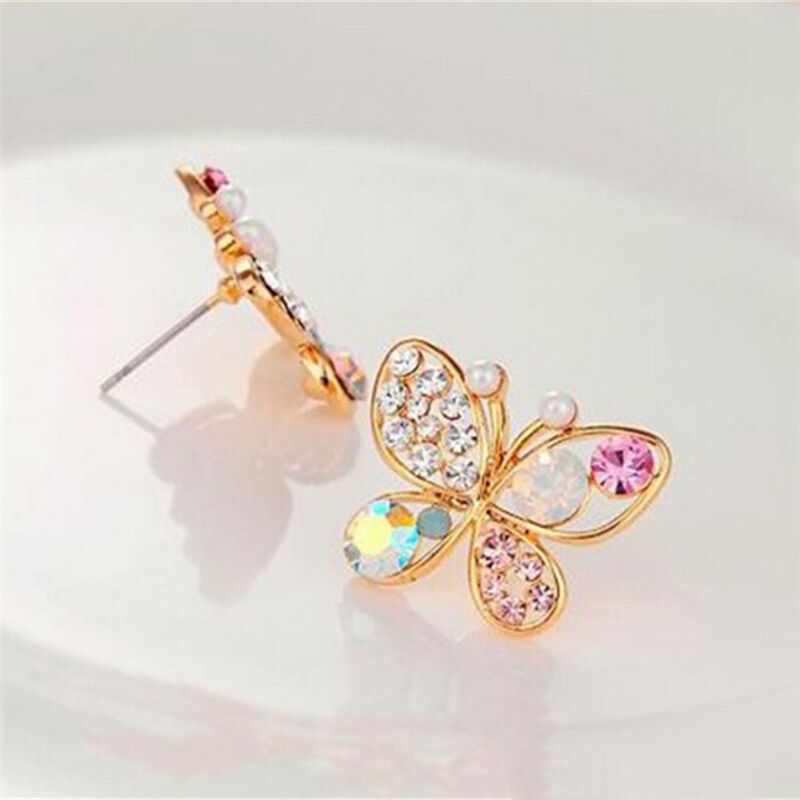 Ladies Chic Lovely Crystal Rhinestone Hollow Butterfly Ear Stud Earrings G.l8