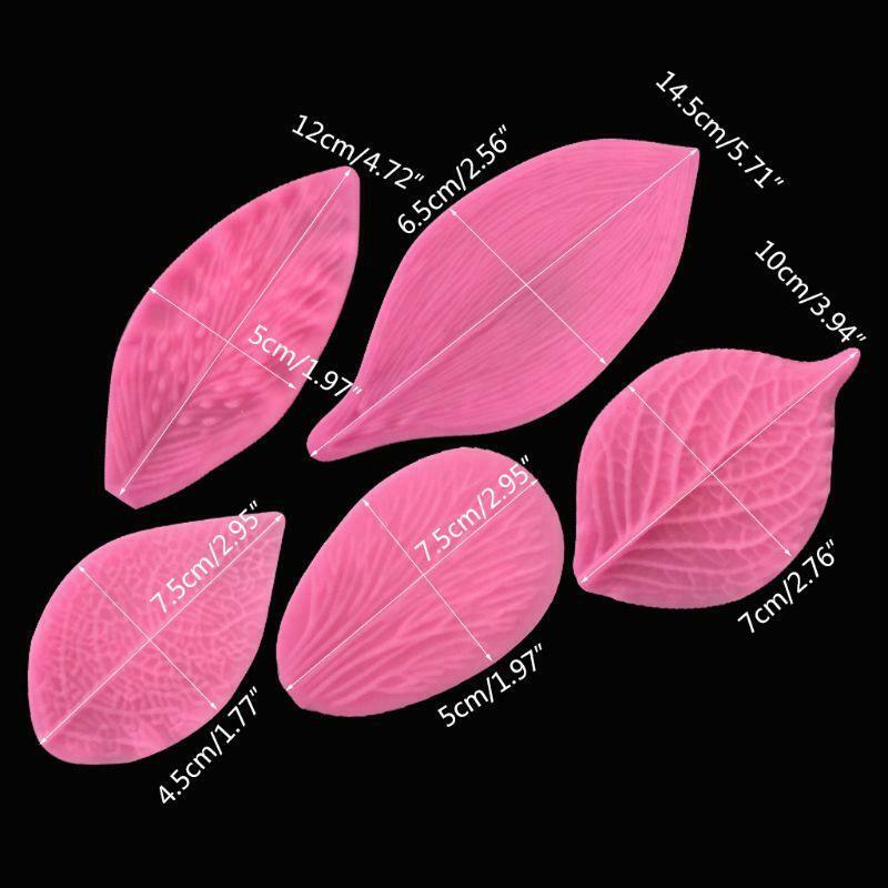5pcs/set Leaf Silicone Mold Fondant Cake Decorating Tool Peony Rose Floral Petal