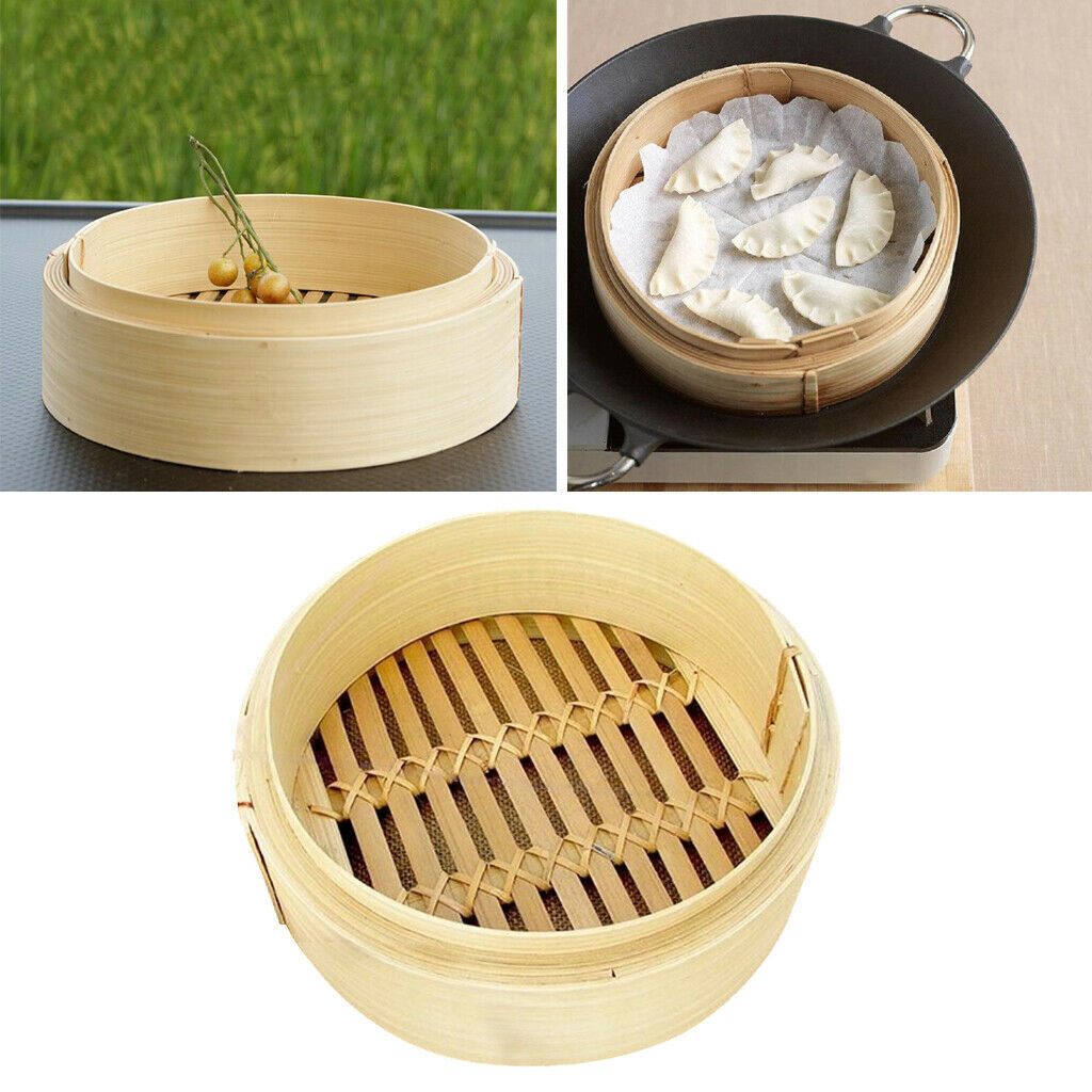 2PCS Natural Bamboo Steamer Basket Classic   Sum Seafood Steamer 7.9inch