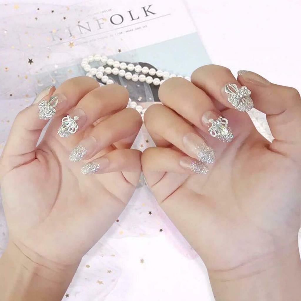 24 Pieces Different Sizes White Long False Nails, Full Cover Nail Tips With
