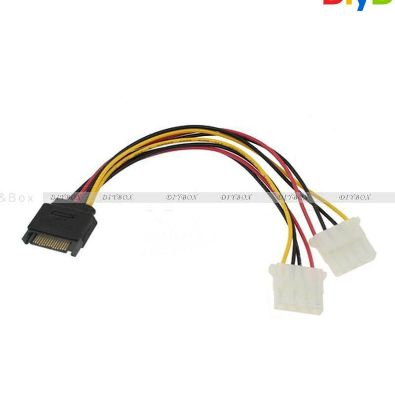 SATA 15 Pin Male to 2 Female 4 Pin Power Cable for IDE HDD DVD lot wholesale