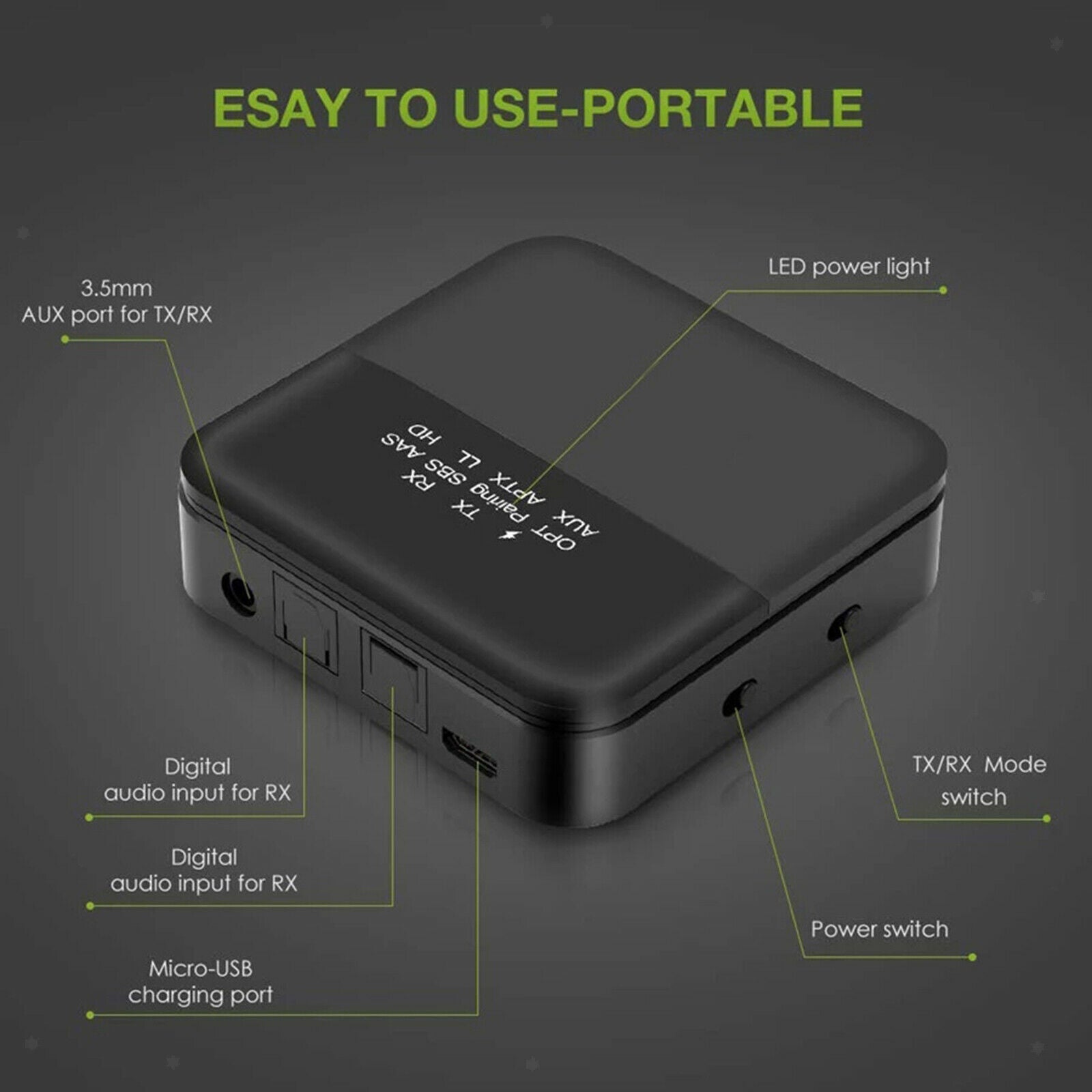Wireless Bluetooth 5.0 Audio Transmitter & Receiver Adapter Easily Pairing