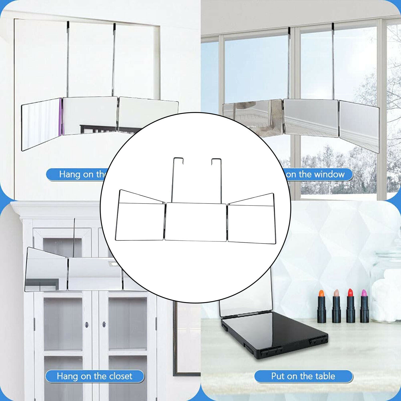 Self Hair Cutting 3 Way Mirror Trifold Mirror Tool Make-Up Mirror Glass