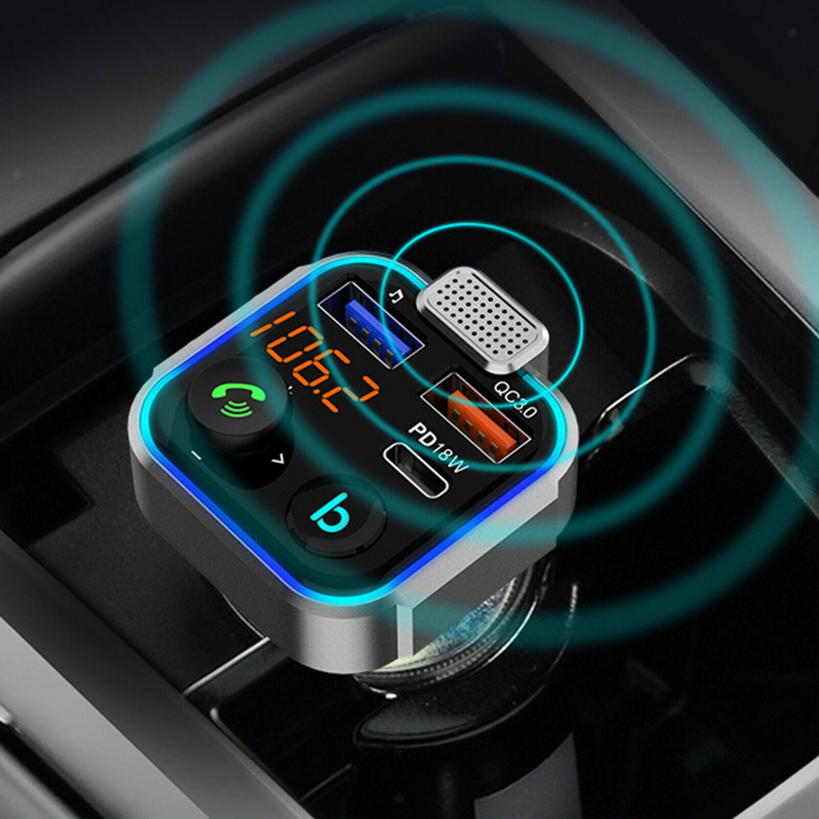 Bluetooth FM Transmitter Car Adapter Support 42W PD+QC3.0 Wireless Call