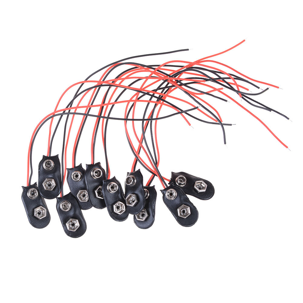 10x Black Red Cable Connection 9V Battery Clips Connector Buckle 15cm Dur.l8