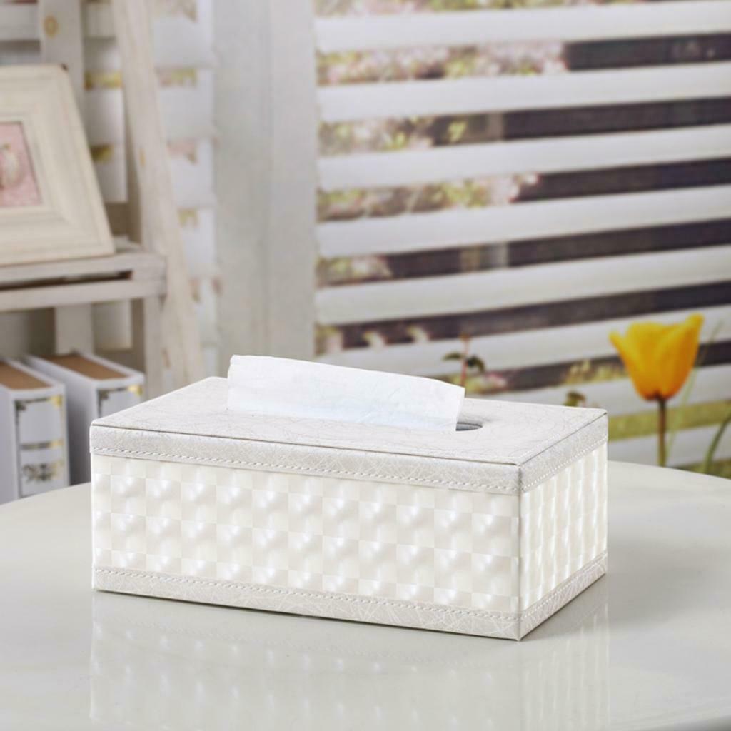 Decorative White Grid Leather Napkin Holder Shatterproof Tissue Box Kitchen