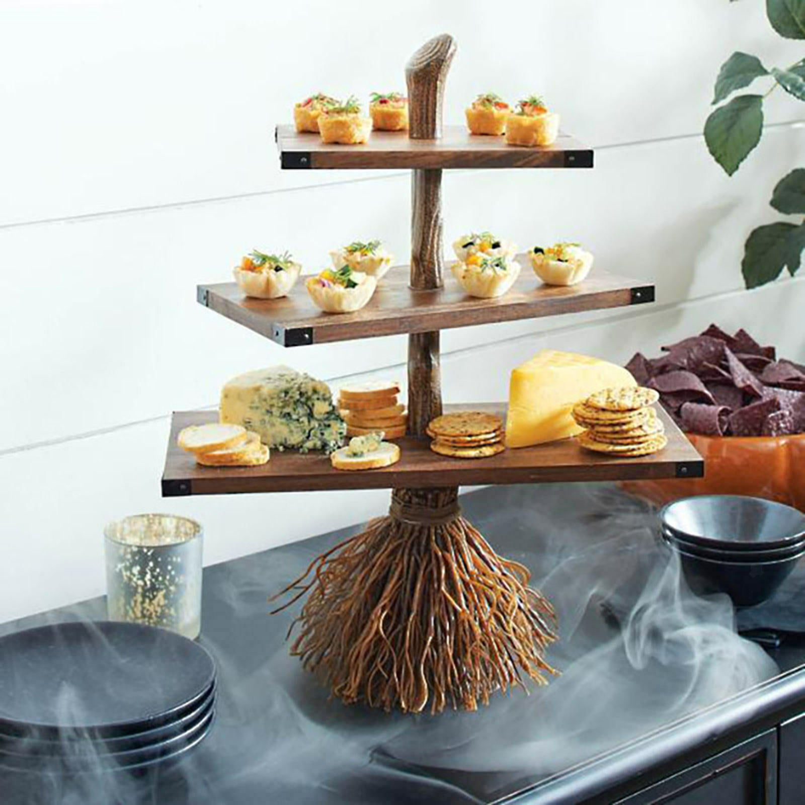 Halloween Broomstick Server Plates Cute Snack Stand Cakes Fruit Desserts Candy