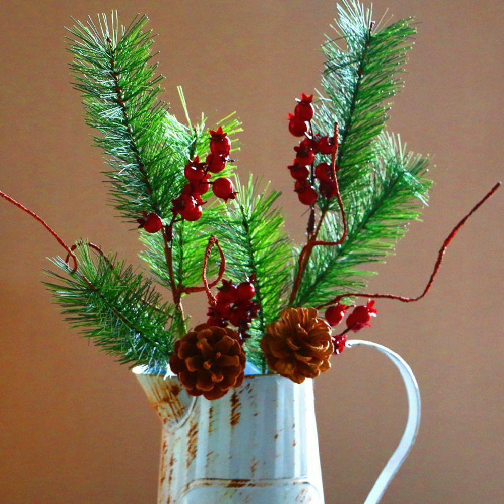DIY Red Berries Bouquets Simulation Pine Branch Artificial Pine Needles