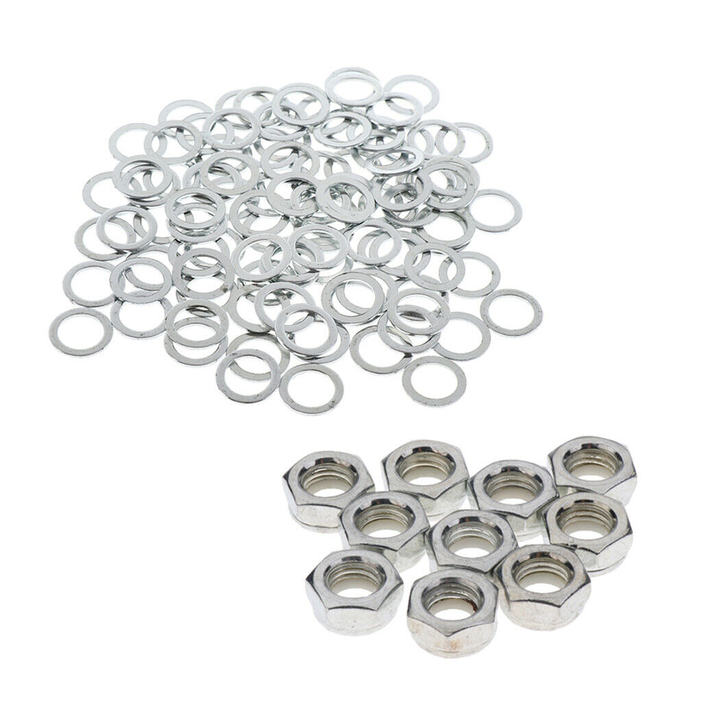 10pcs Skateboard Trucks Mounting Axle Hexagon Nuts + 100pcs Bearings Washers