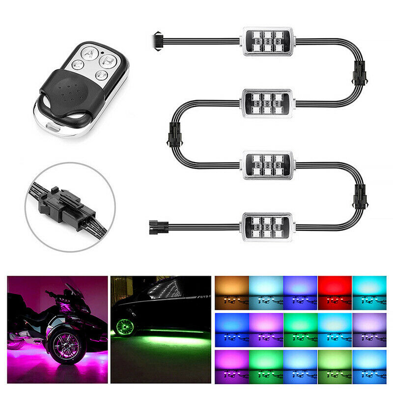 4PCS Motorcycle Car RGB LED Atmosphere Light Remote Control Smart Brake Light