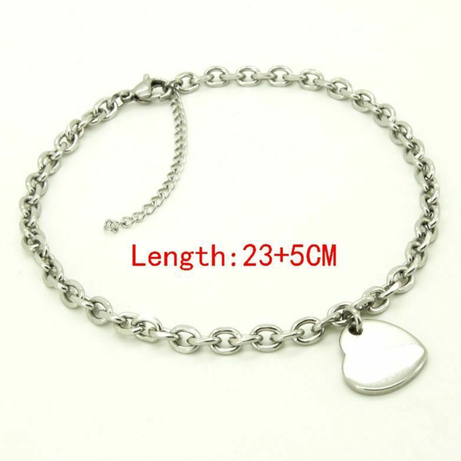 Women Ankle Bracelet Stainless Steel Anklets Heart Charm 9-11 Inches