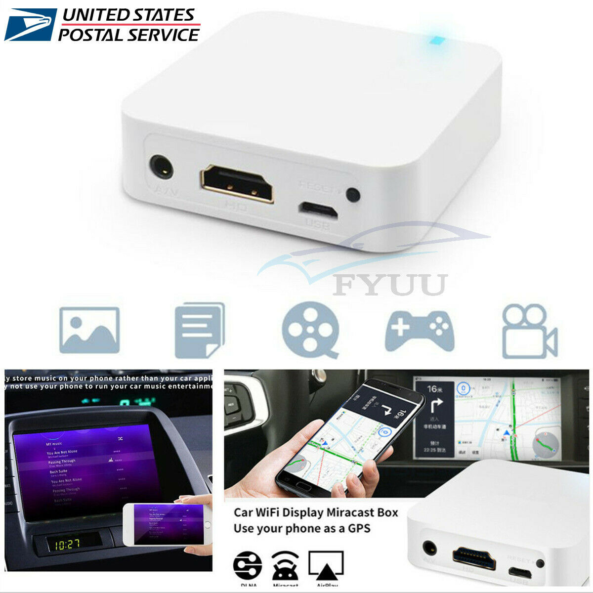 Car Miracast Airplay DLNA - Android IOS WiFi Mirror Link Screen Mirroring USA