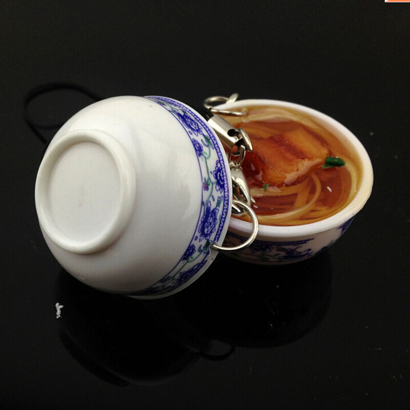 New Food Simulation Key Chains Chinese Blue and white porcelain Food Bowl A Lt