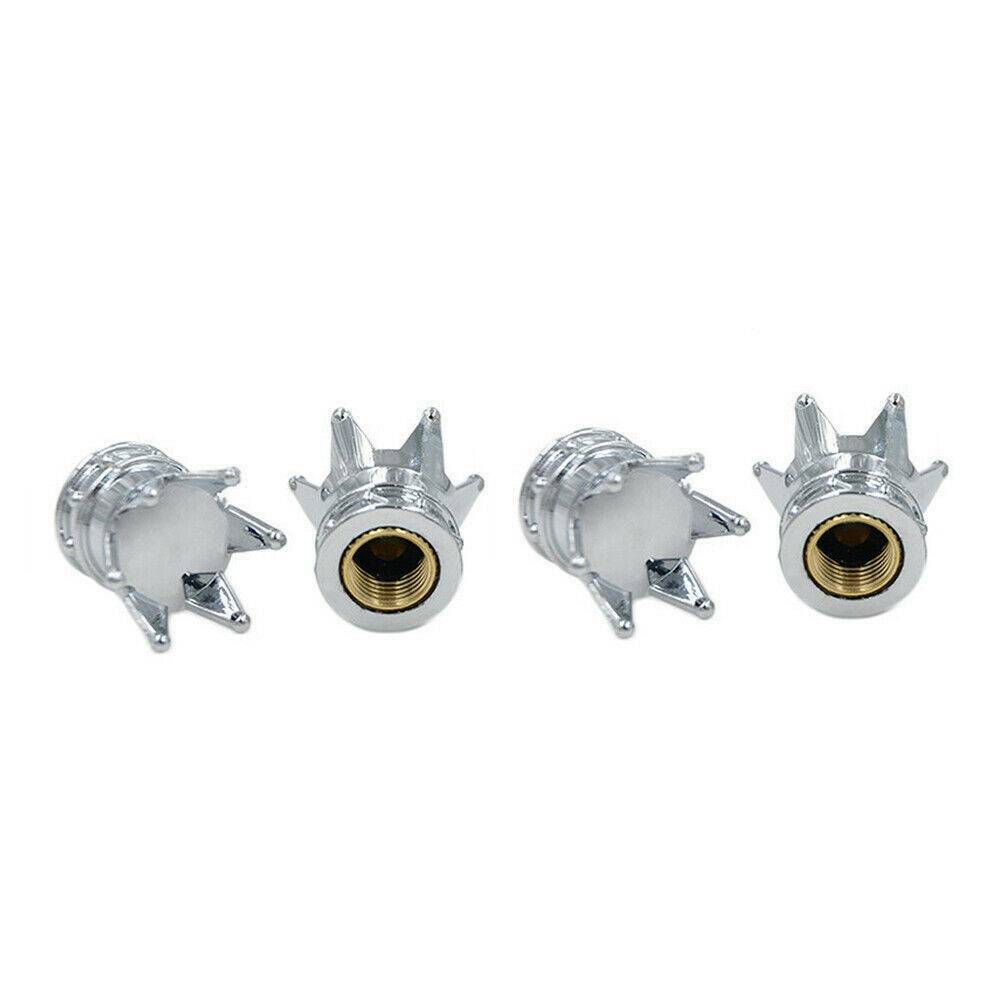4 Chrome Royal Crown Valve Stem Caps for Motorcycle & Car Wheel Air Tire Rims