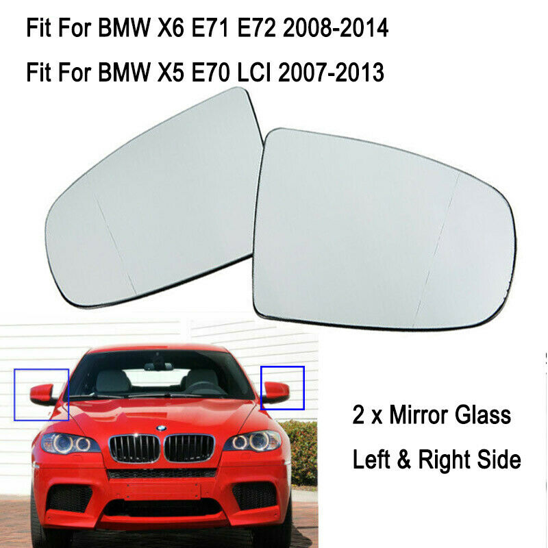 2pcs Door Wing Side Rearview Clear Mirror Glass Heated For X6 E71 E72 2008-2014