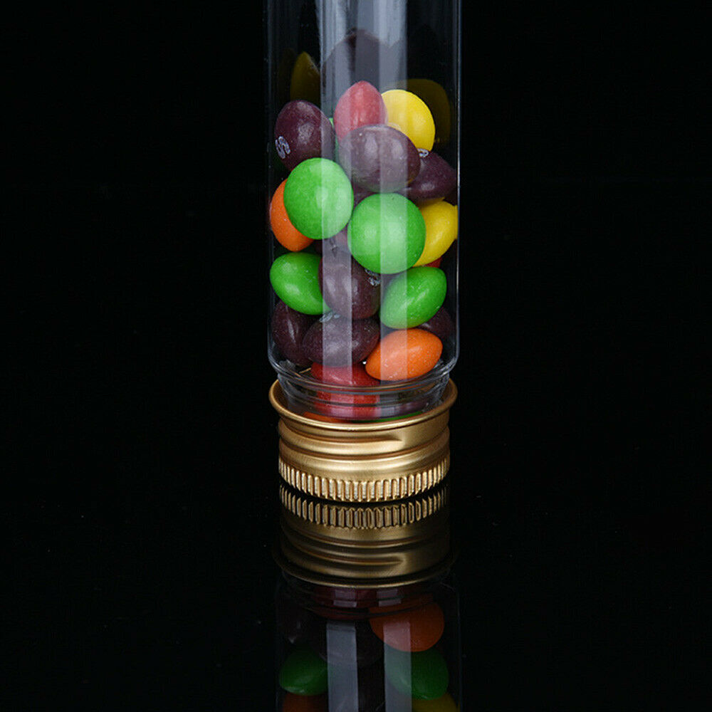 10Pcs 80ml Plastic Clear Cylinder Test Tubes with Lids Candy Bottle Container