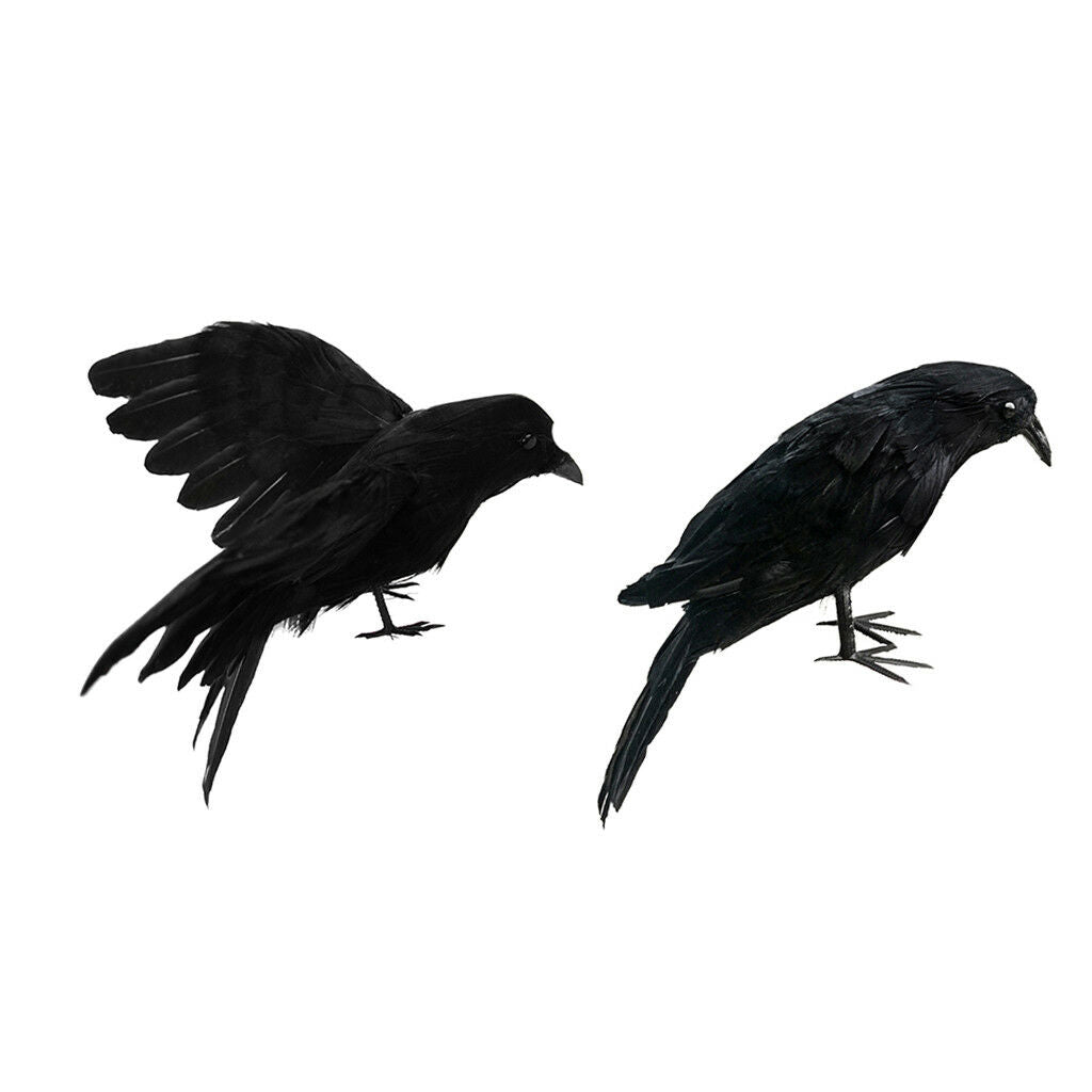 Set 2 Lifelike Artificial Birds Realistic Raven ORNAMENT for Home Tree Decor