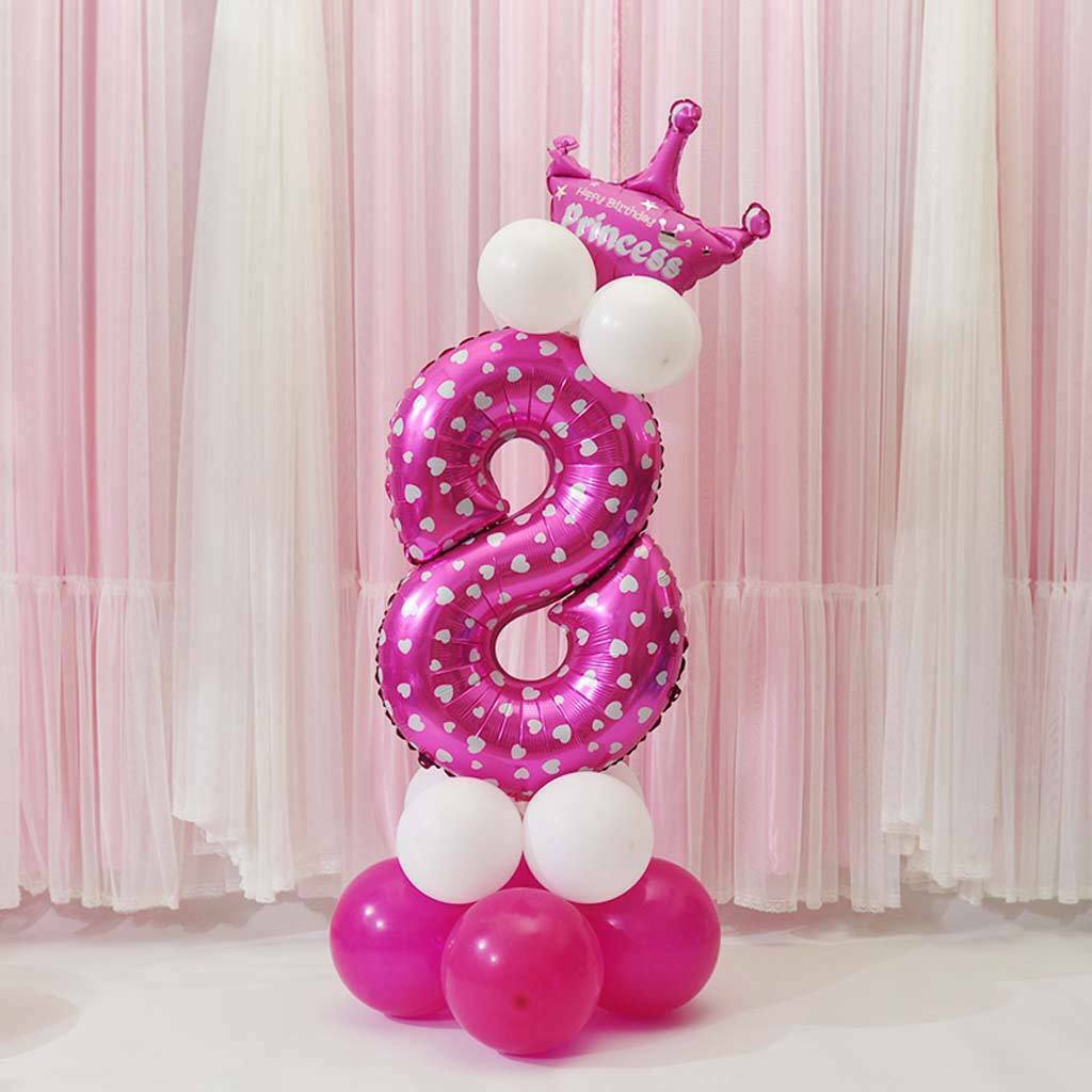 6 and 8 Numbers Letters Princess Prince Crown Foil Balloons Upright Column Set