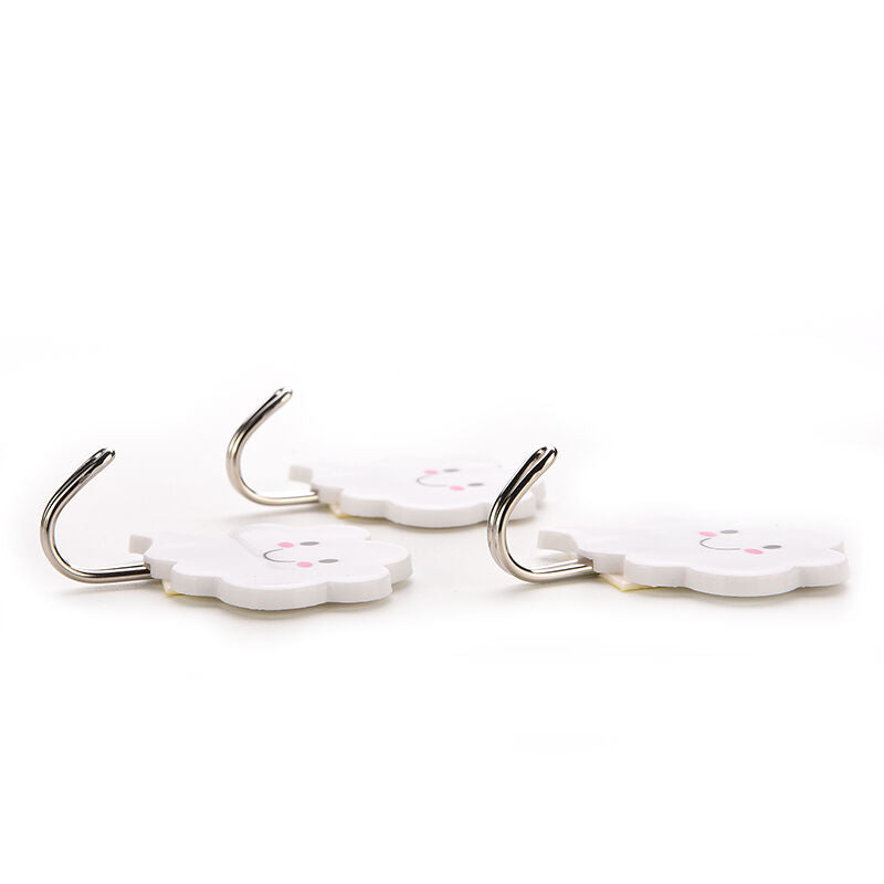 3X White Cloud Self Adhesive Sticky On Hooks Kitchen Bathroom Towel JzJC.l8