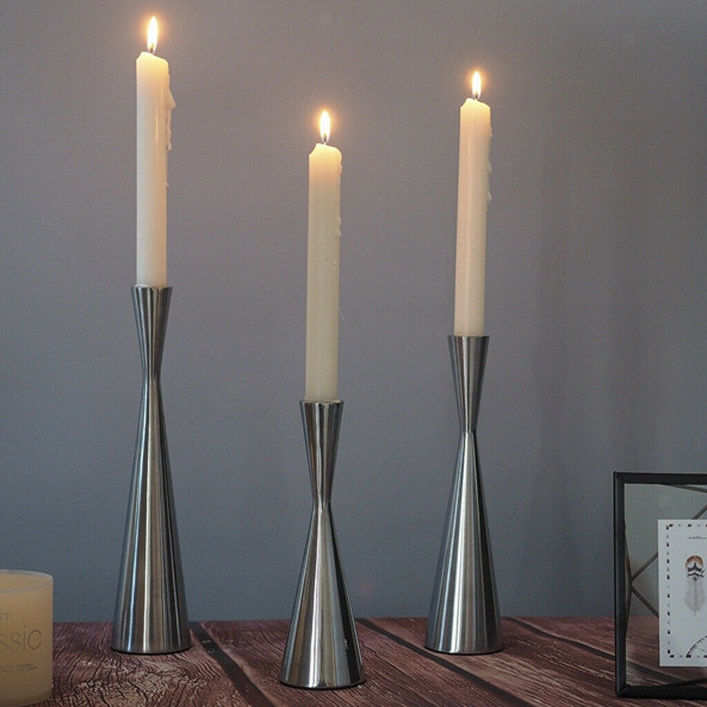 Pillar Dinner Candle Holder Candleholder Stand for Wedding Decor Silver_M