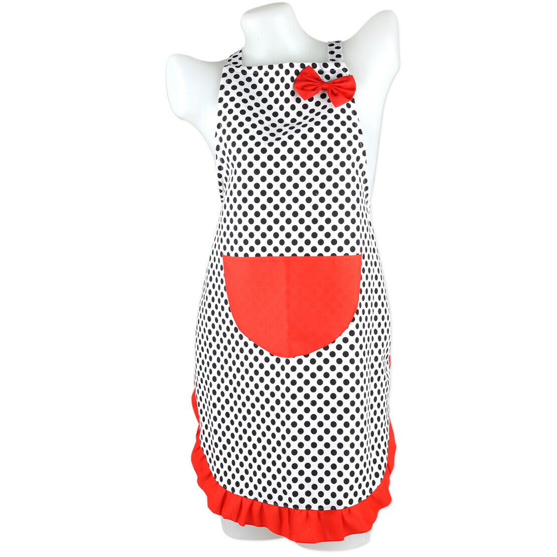 Bowknot Dot Bib Cooking Dress Apron Pocket Home Kitchen Restaurant Housewife An