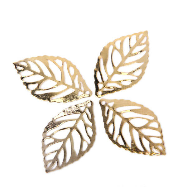 2X 100pc Alloy Golden Pierced Tree Leaf Findings For Jewelry Making Connetor