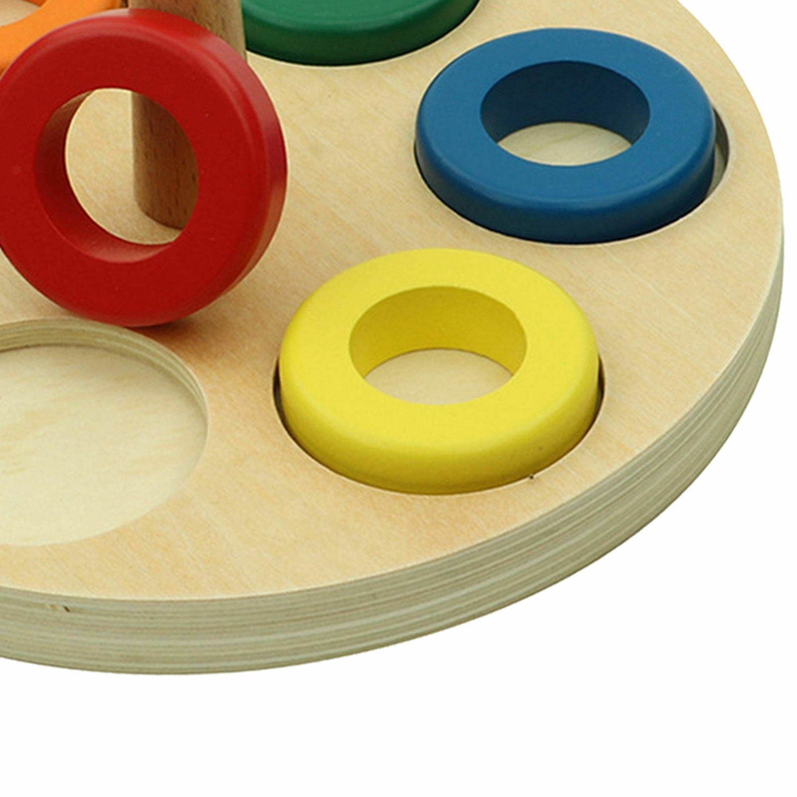 Montessori Wooden Stacking Rings Toys with 6Pcs Rainbow Colored Rings and Solid