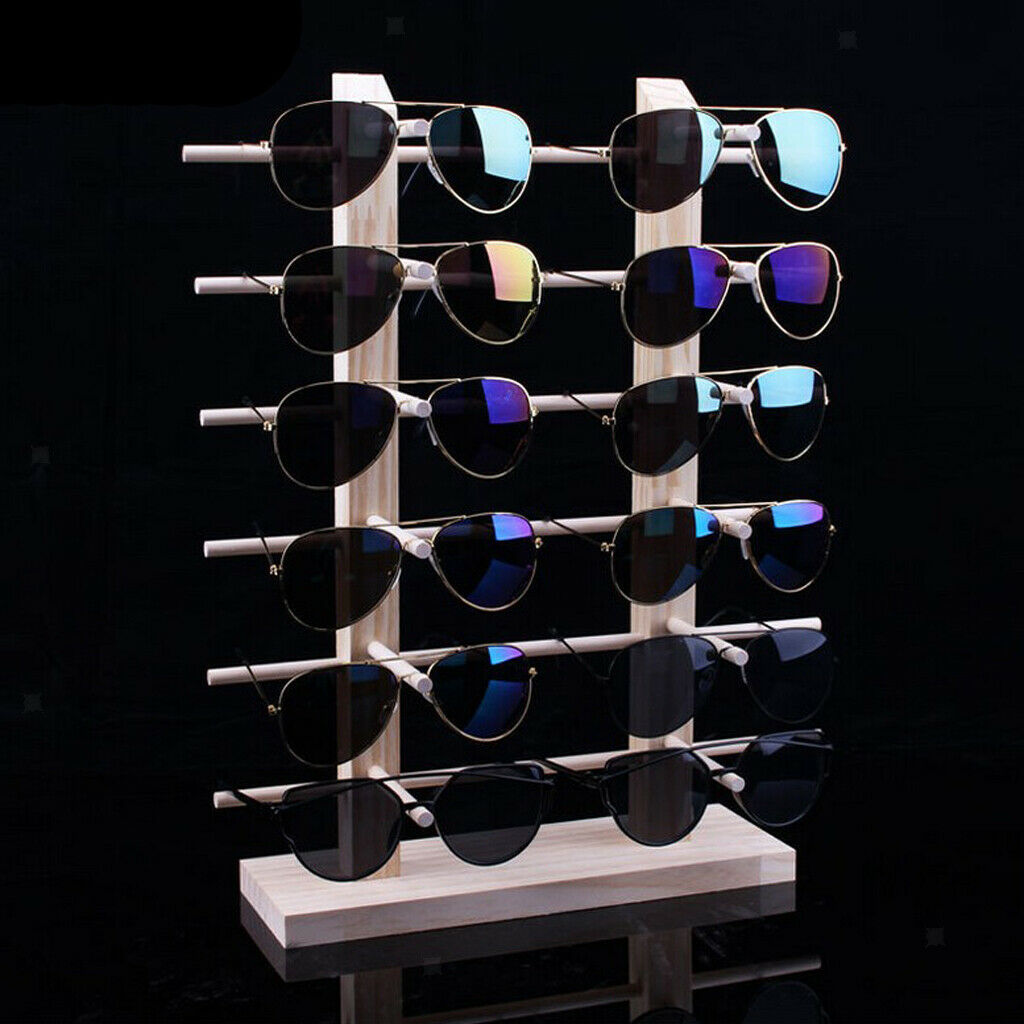 2xWood Sunglasses Eyeglass Rack Display Stand Rack Double Lines 12 Pairs