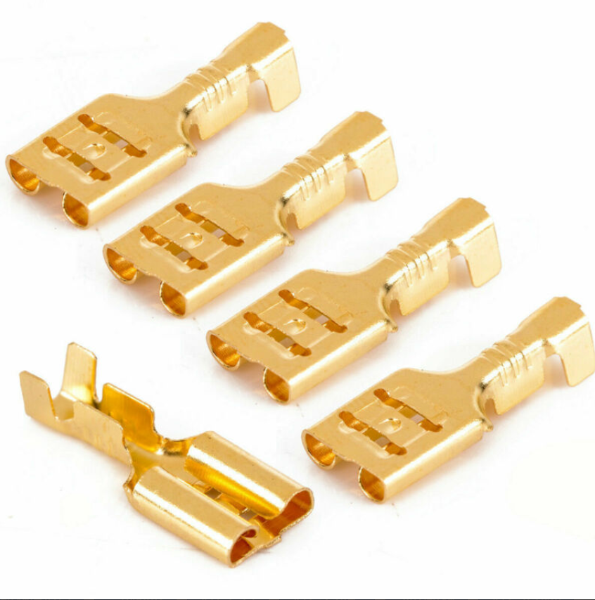 100PCS Quick Disconnect 6.3mm Brass Crimp Terminal Cable Female Spade Connector