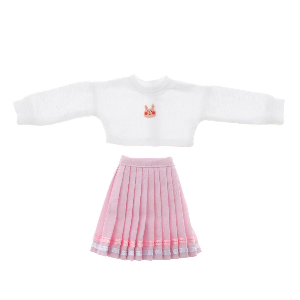 Two-pieces Rabbit Printed Top and Pink Pleated Dress for Blythe/Licca/Azone/BJD