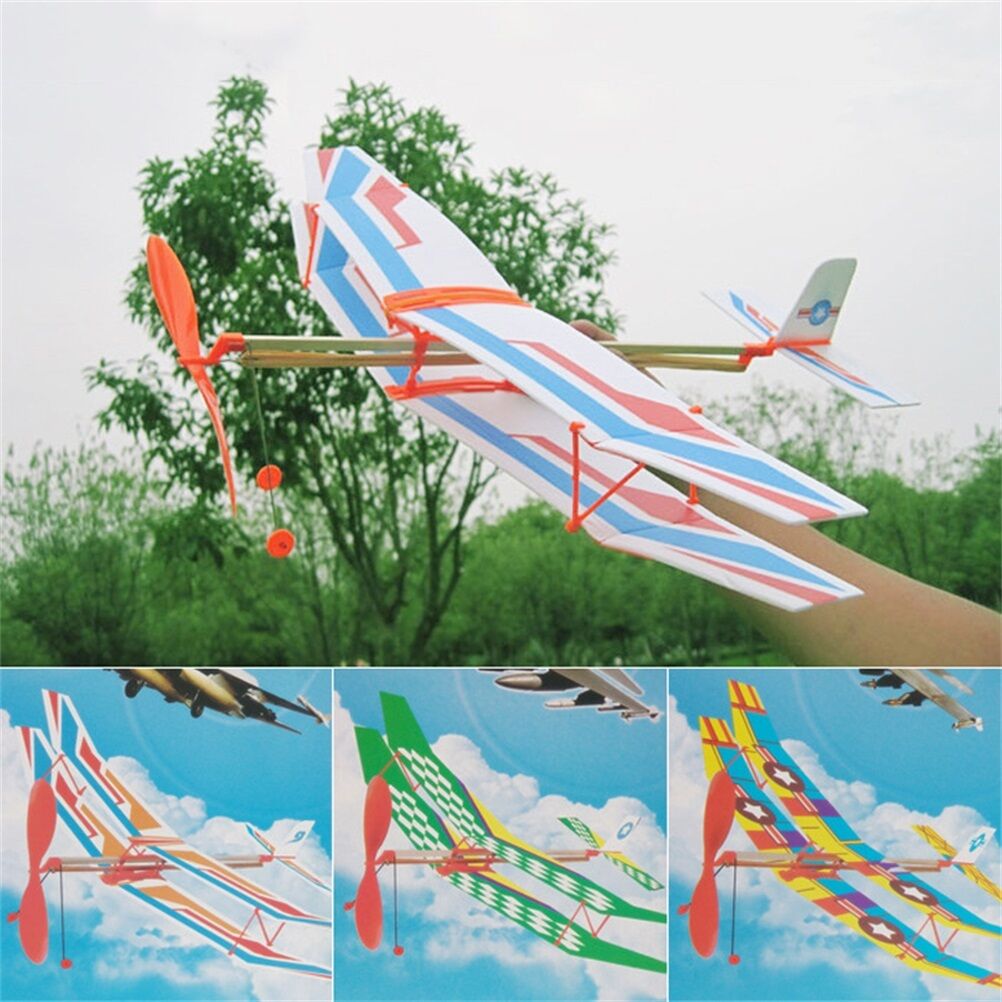 Rubber Band Powered Glider Biplane Assemble Aircraft Plane Kid Education .l8