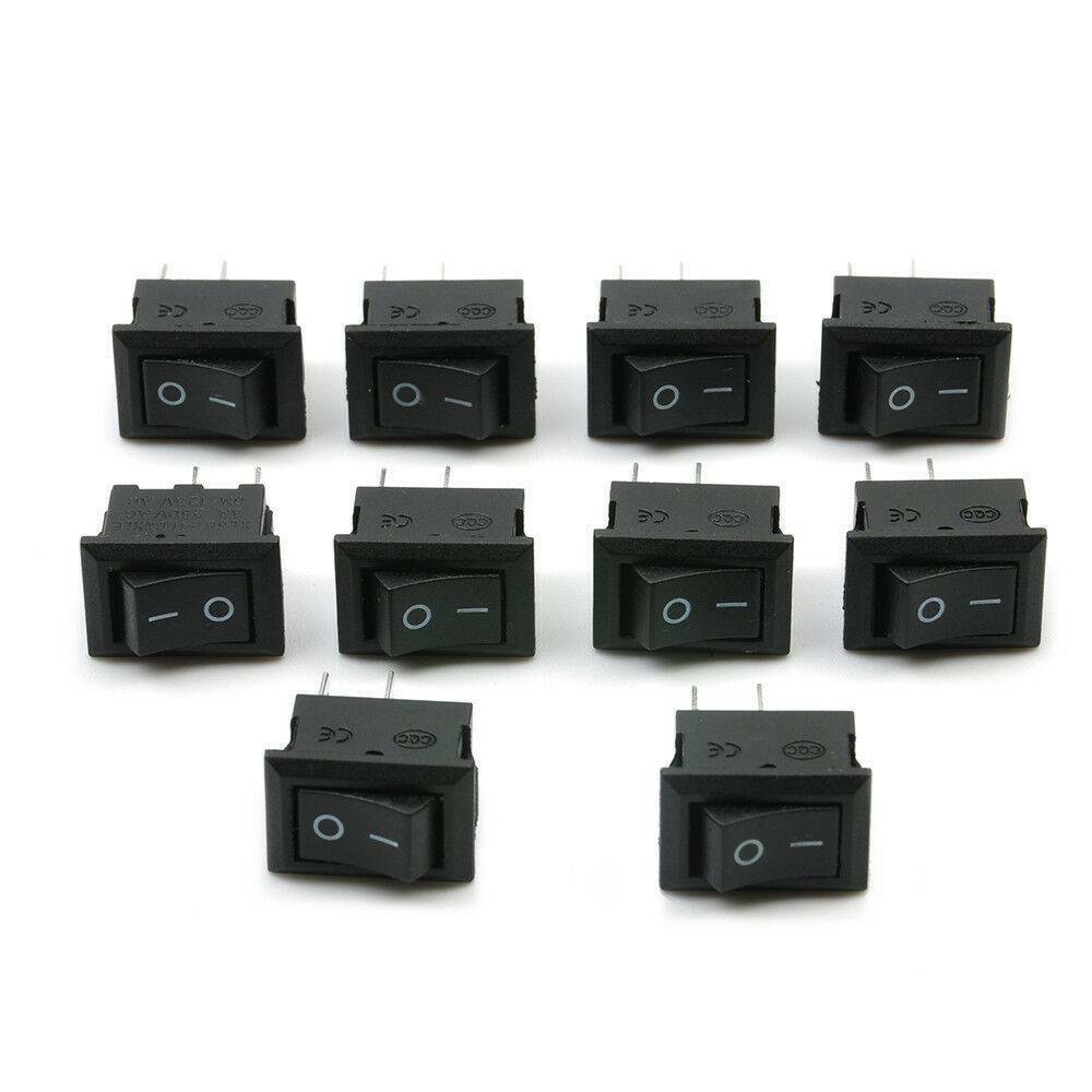 10pcs DC 12V 16A 10x15mm SPST ON/OFF Switch Mini Black 2 Pin Rocker Switch Tools