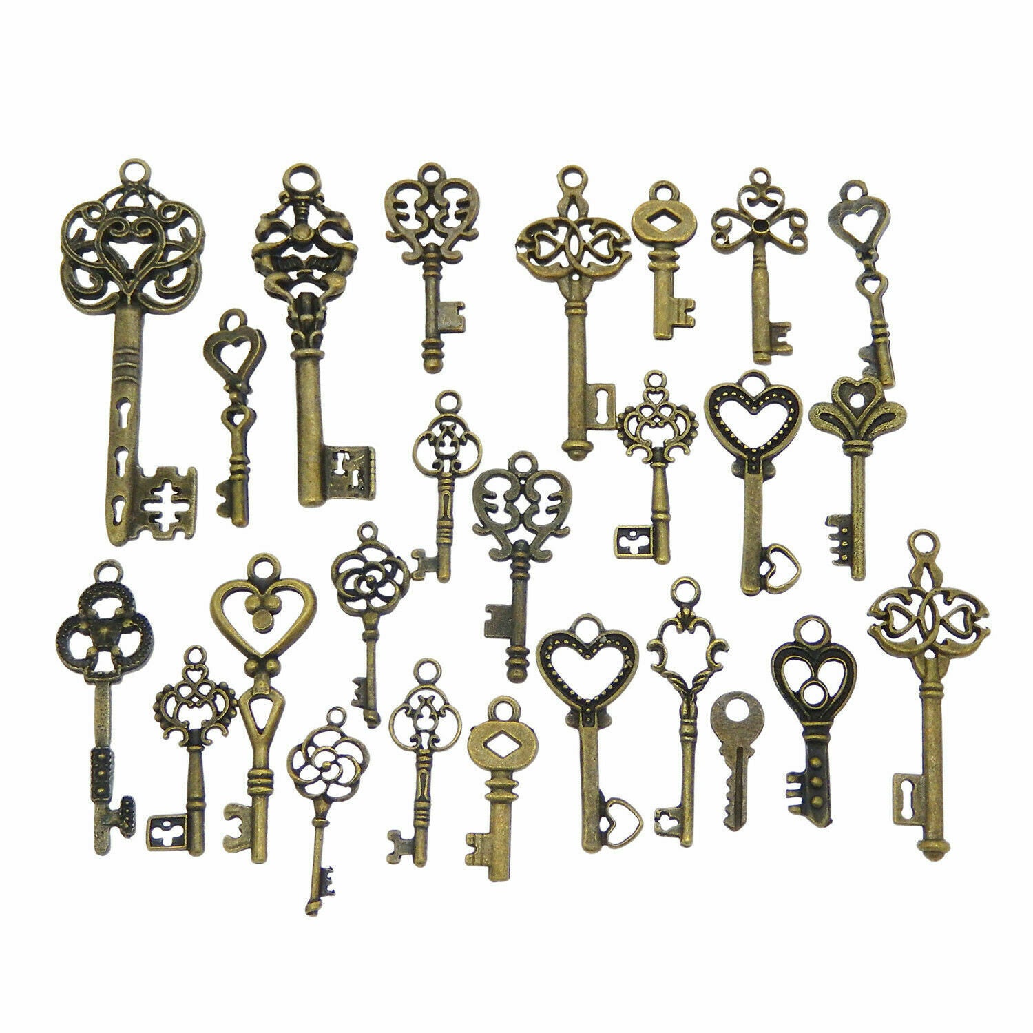 24 Mix Lot Antiqued Bronze Retro Alloy Key Pendant Charm DIY Jewelry Craft 2-5cm