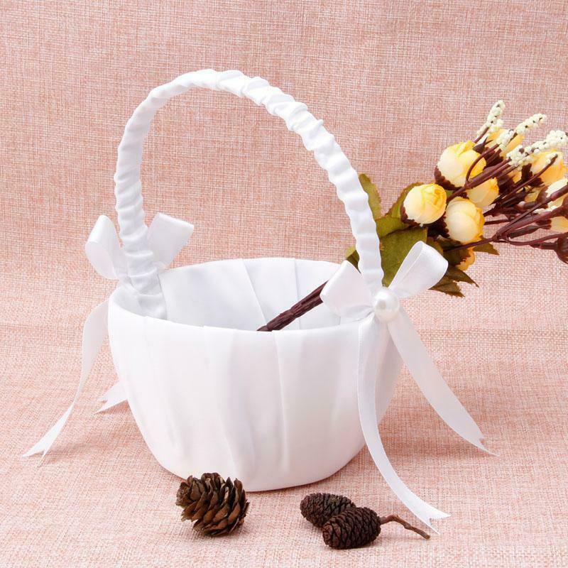 Romantic Bowknot Burlap Satin Wedding Ceremony Party Rose Flower Girl Basket