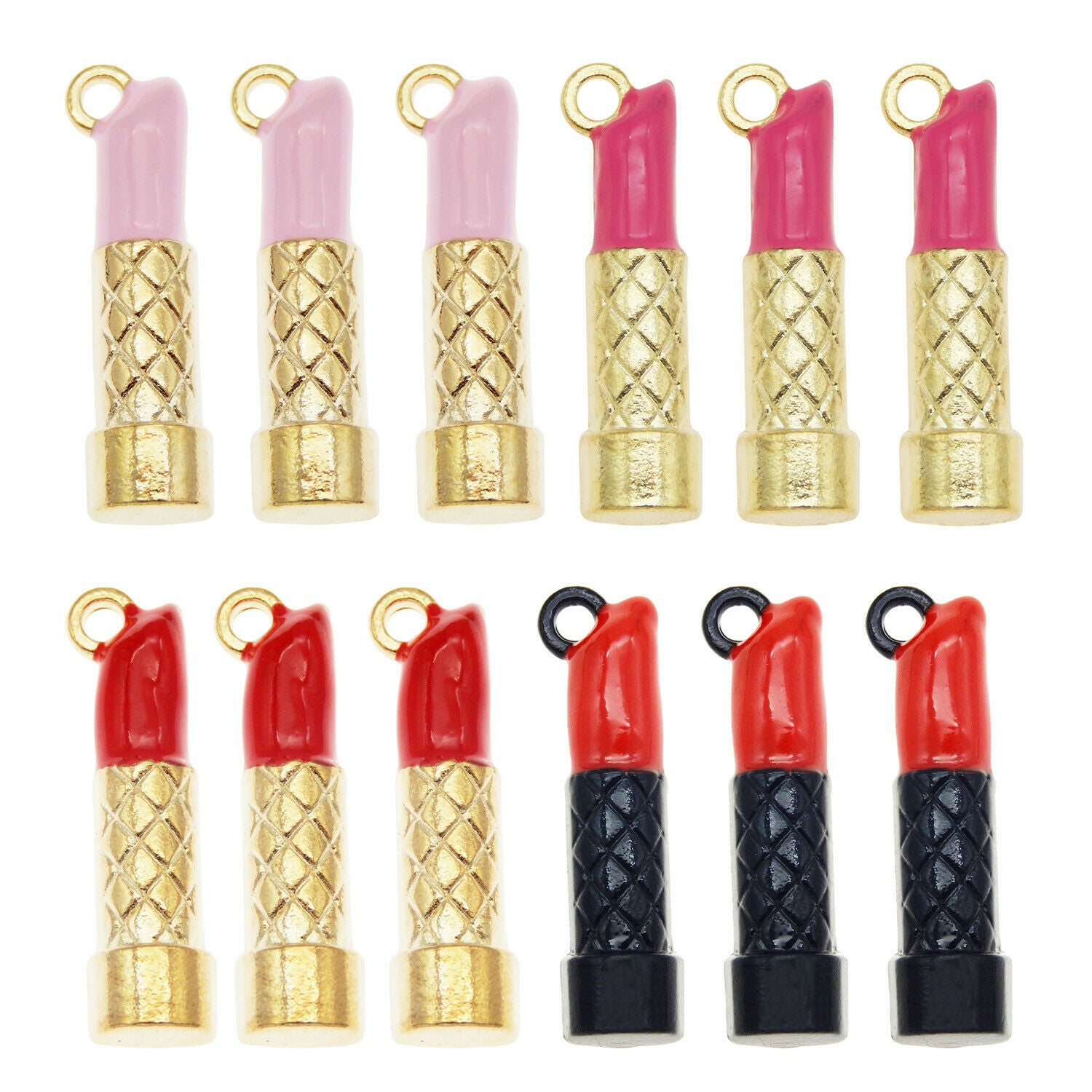 12 pcs Metal Lipstick Charm Enamel Makeup Cosmetic Pendant Crafts Alloy 33*8mm